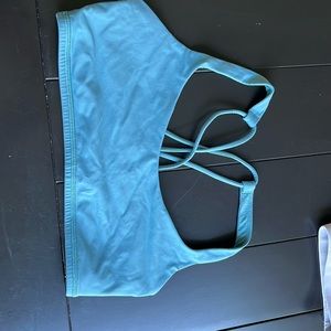 Blue strappy sports bra